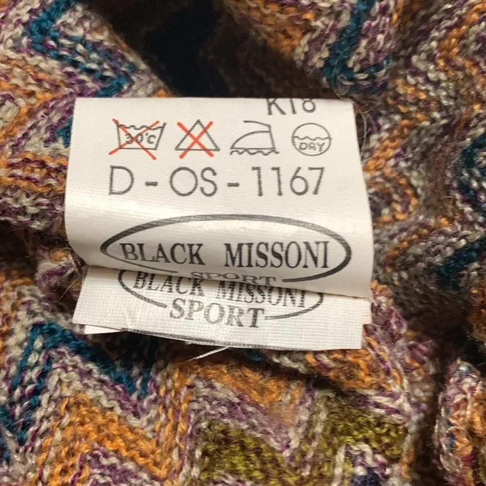 VTG Classic Black Missoni Sport Men’s Zigzag Polo Sweater Academia Luxury XL